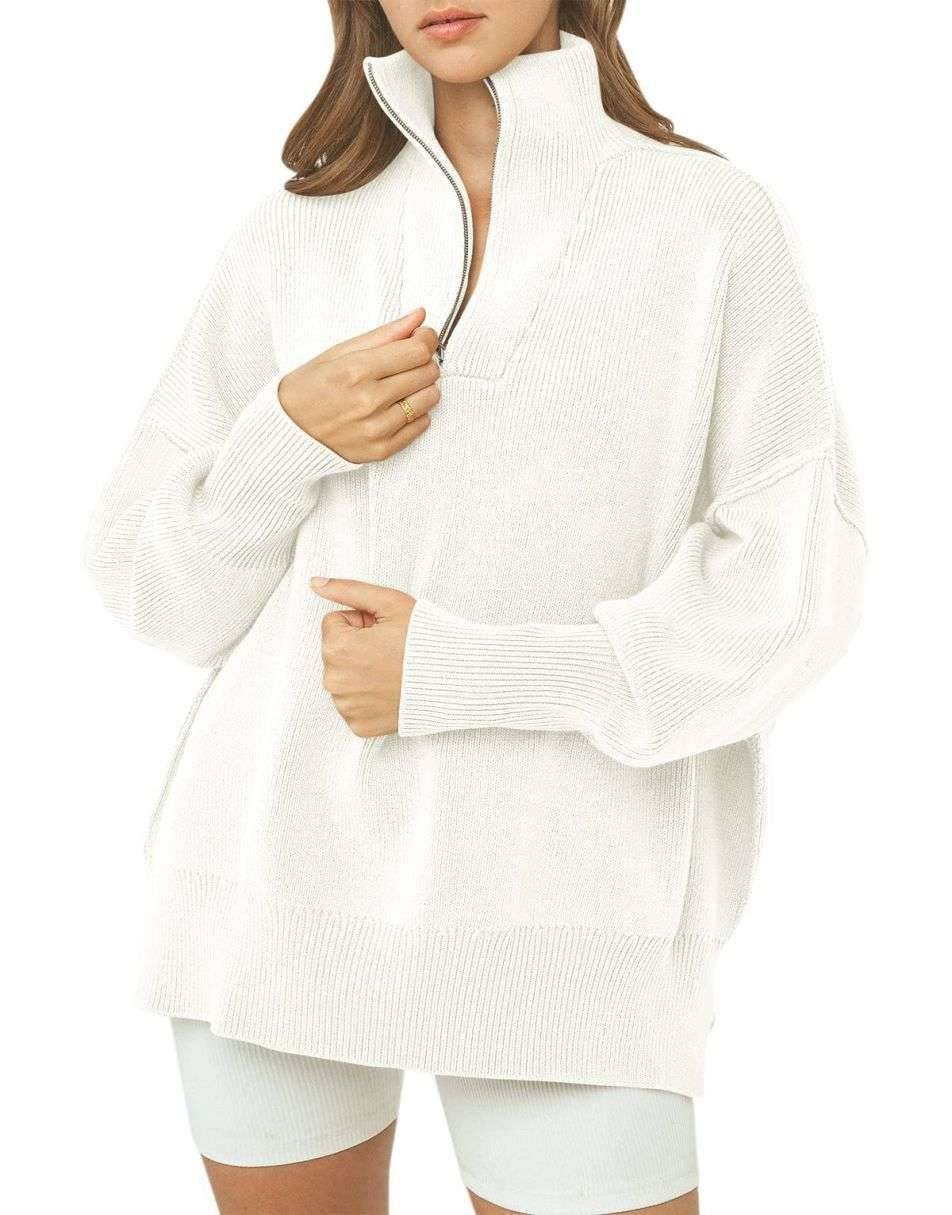 ANRABESS Oversized Quarter Zip Baggy Long Sleeve Sweater