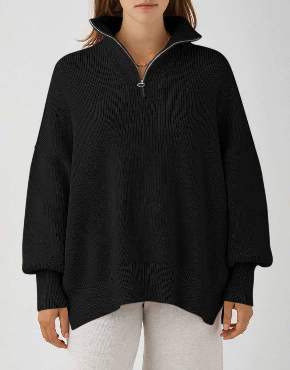 ANRABESS Oversized Quarter Zip Baggy Long Sleeve Sweater