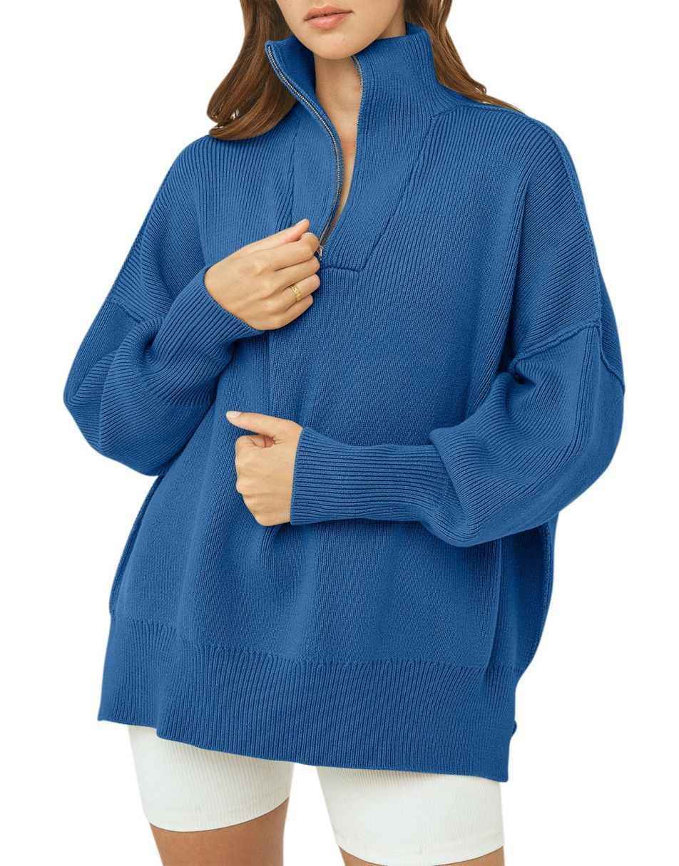 ANRABESS Oversized Quarter Zip Baggy Long Sleeve Sweater