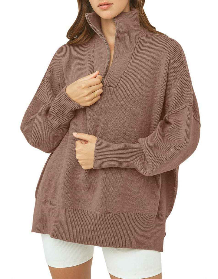 ANRABESS Oversized Quarter Zip Baggy Long Sleeve Sweater