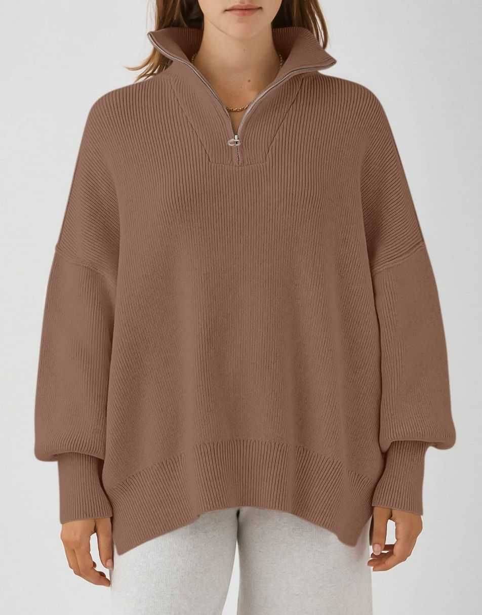 ANRABESS Oversized Quarter Zip Baggy Long Sleeve Sweater