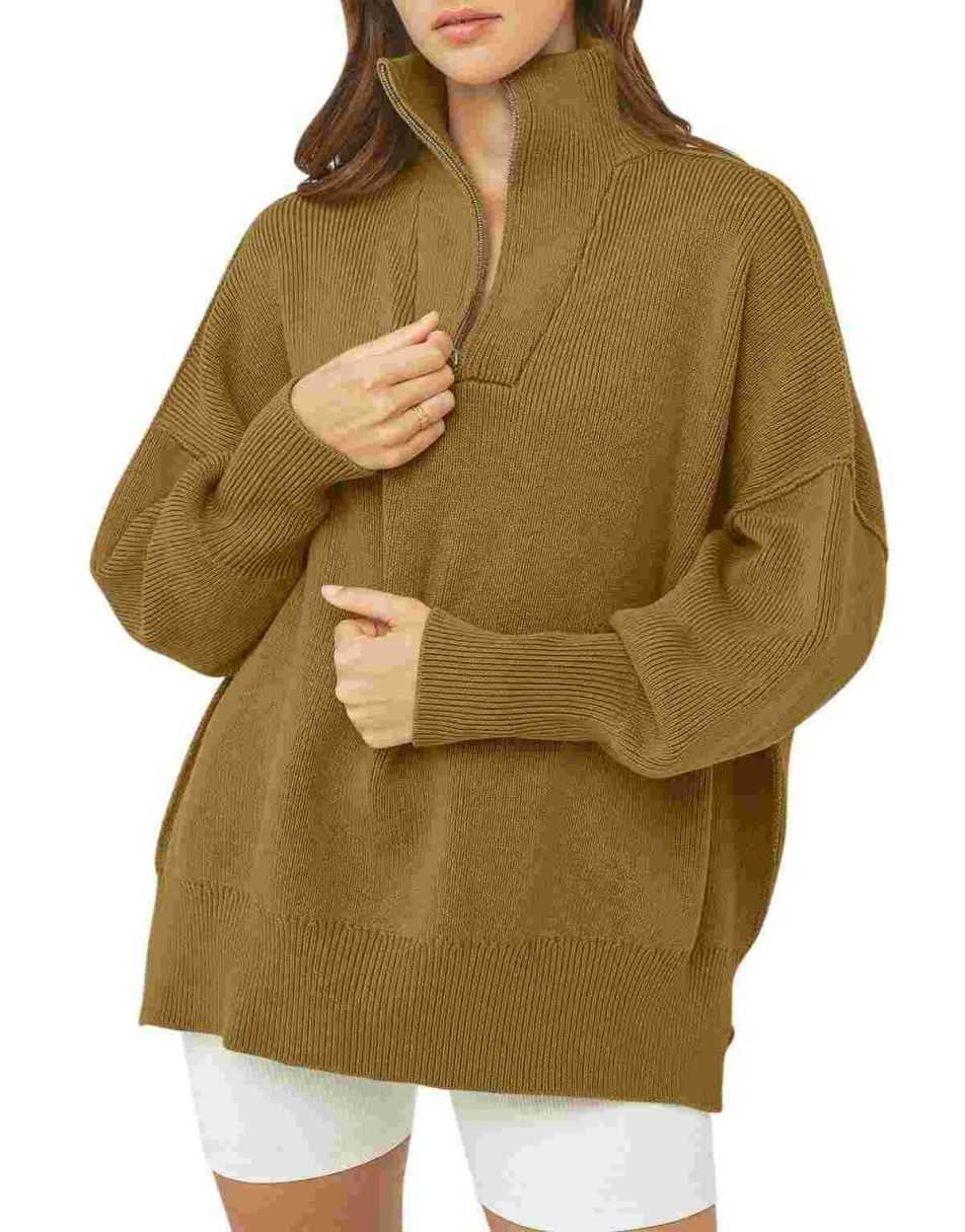 ANRABESS Oversized Quarter Zip Baggy Long Sleeve Sweater