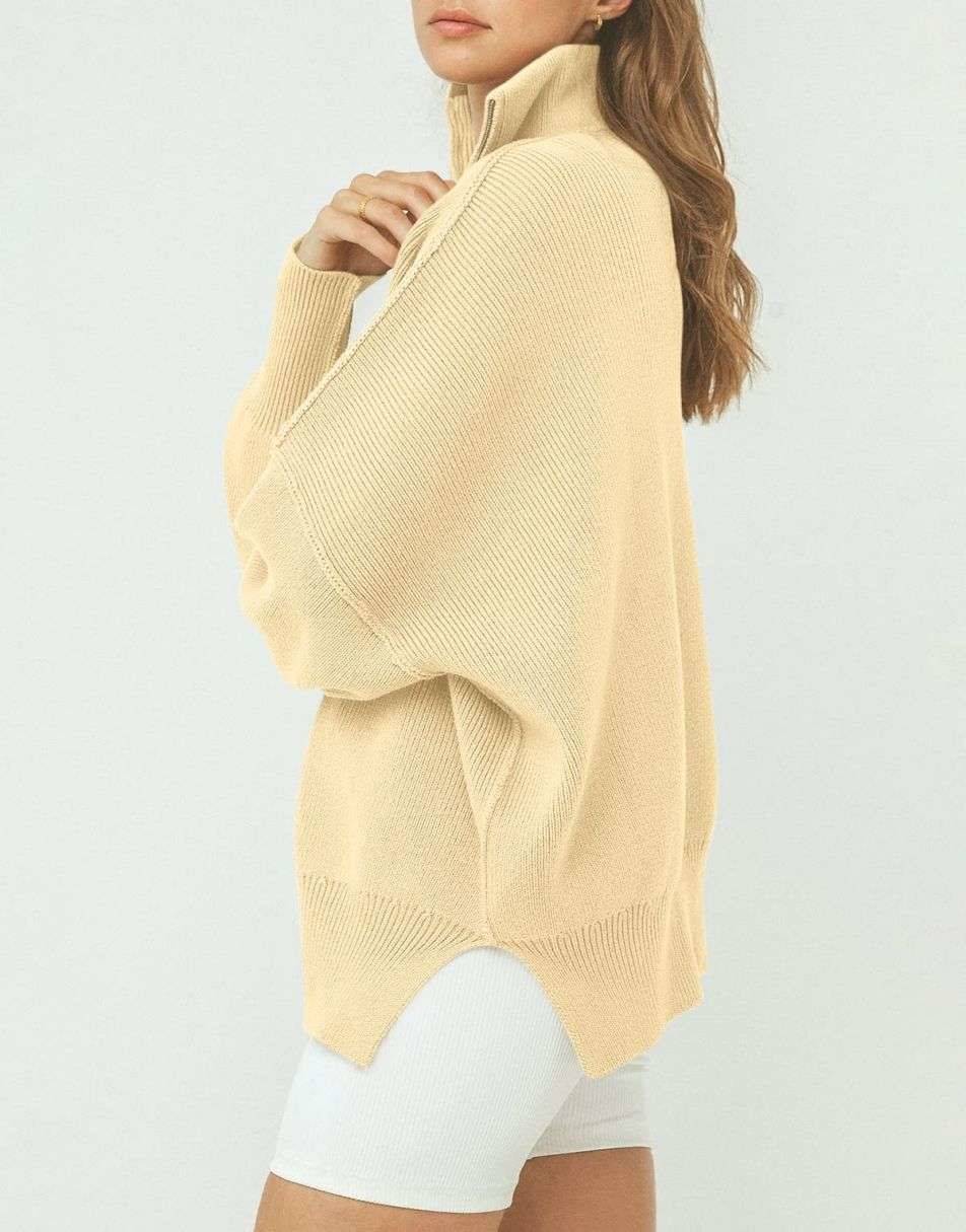 ANRABESS Oversized Quarter Zip Baggy Long Sleeve Sweater