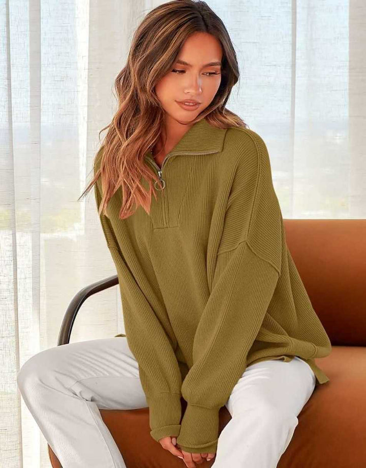 ANRABESS Oversized Quarter Zip Baggy Long Sleeve Sweater