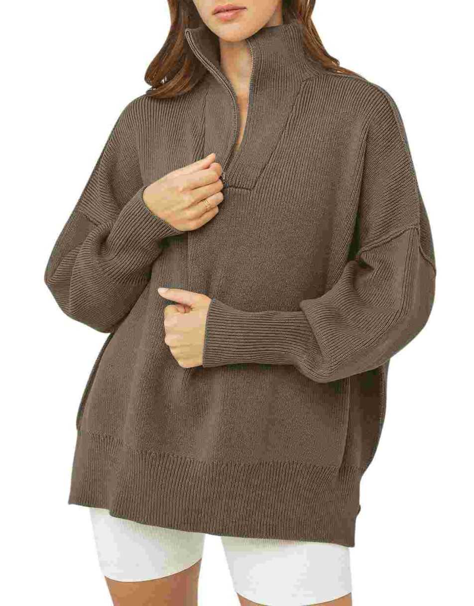 ANRABESS Oversized Quarter Zip Baggy Long Sleeve Sweater