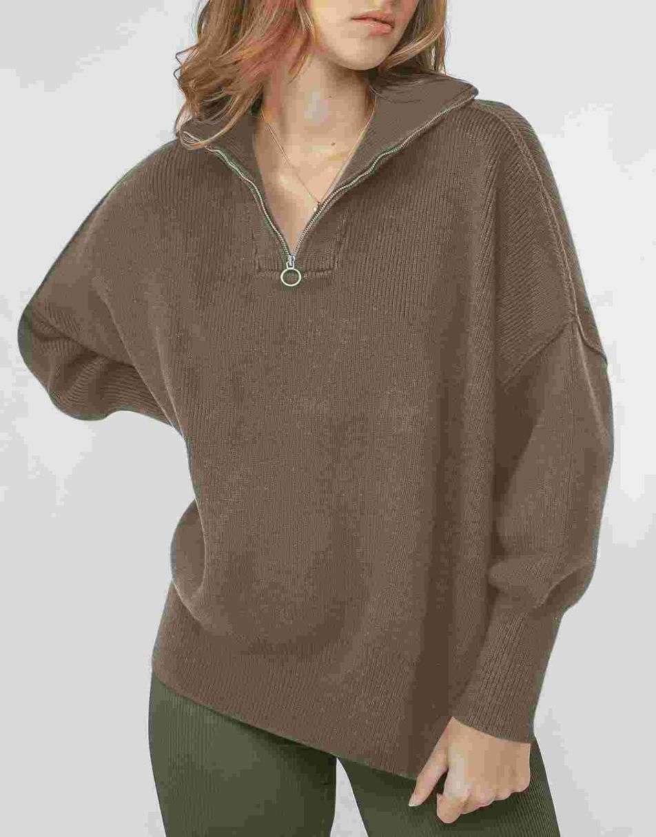 ANRABESS Oversized Quarter Zip Baggy Long Sleeve Sweater