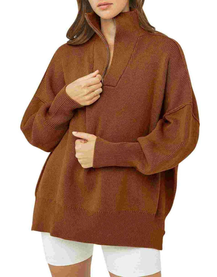 ANRABESS Oversized Quarter Zip Baggy Long Sleeve Sweater