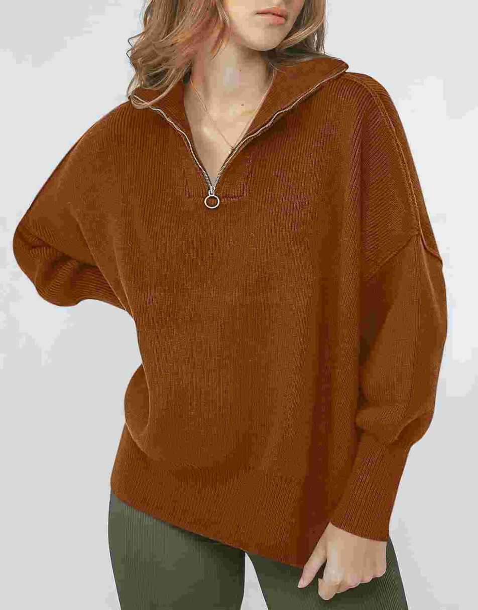 ANRABESS Oversized Quarter Zip Baggy Long Sleeve Sweater