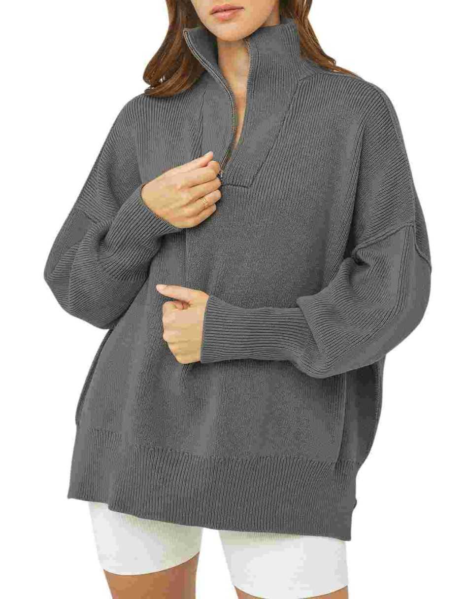 ANRABESS Oversized Quarter Zip Baggy Long Sleeve Sweater