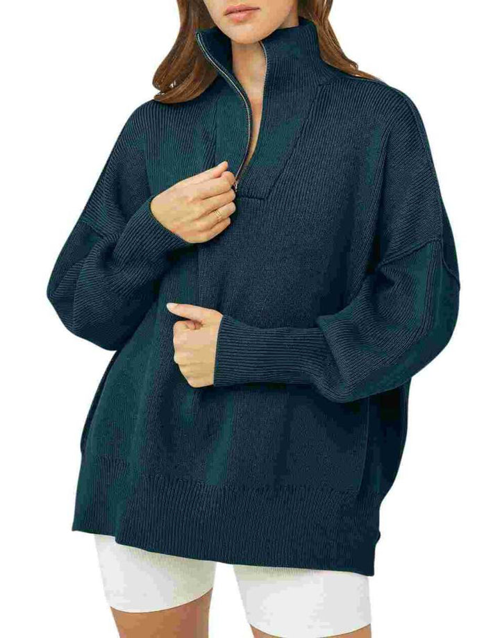 ANRABESS Oversized Quarter Zip Baggy Long Sleeve Sweater