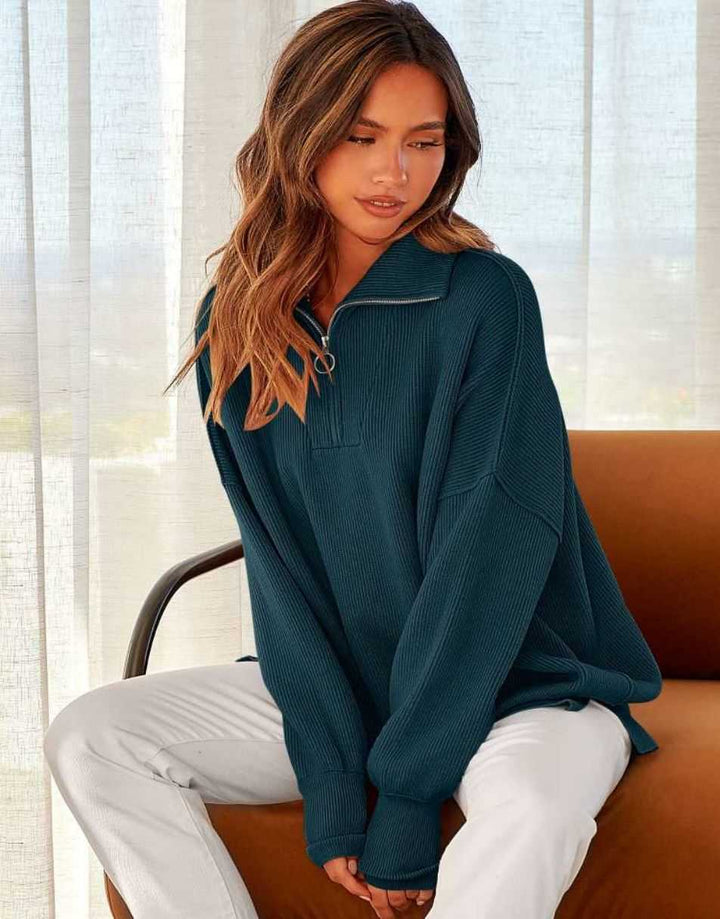 ANRABESS Oversized Quarter Zip Baggy Long Sleeve Sweater