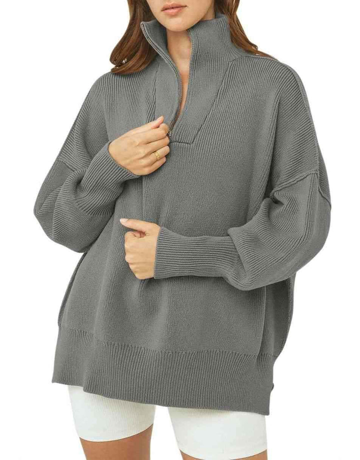 ANRABESS Oversized Quarter Zip Baggy Long Sleeve Sweater