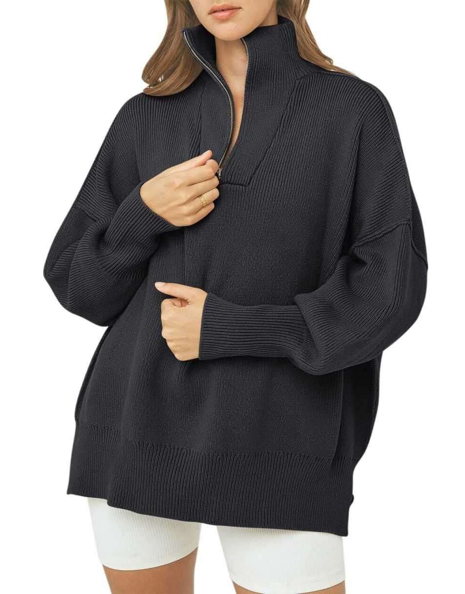 ANRABESS Oversized Quarter Zip Baggy Long Sleeve Sweater