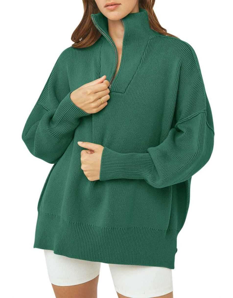 ANRABESS Oversized Quarter Zip Baggy Long Sleeve Sweater