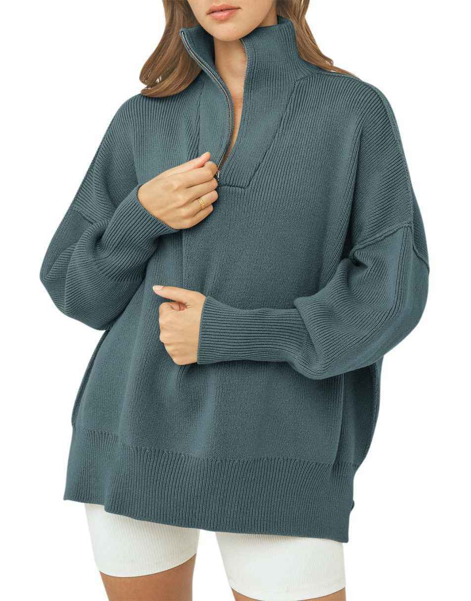 ANRABESS Oversized Quarter Zip Baggy Long Sleeve Sweater
