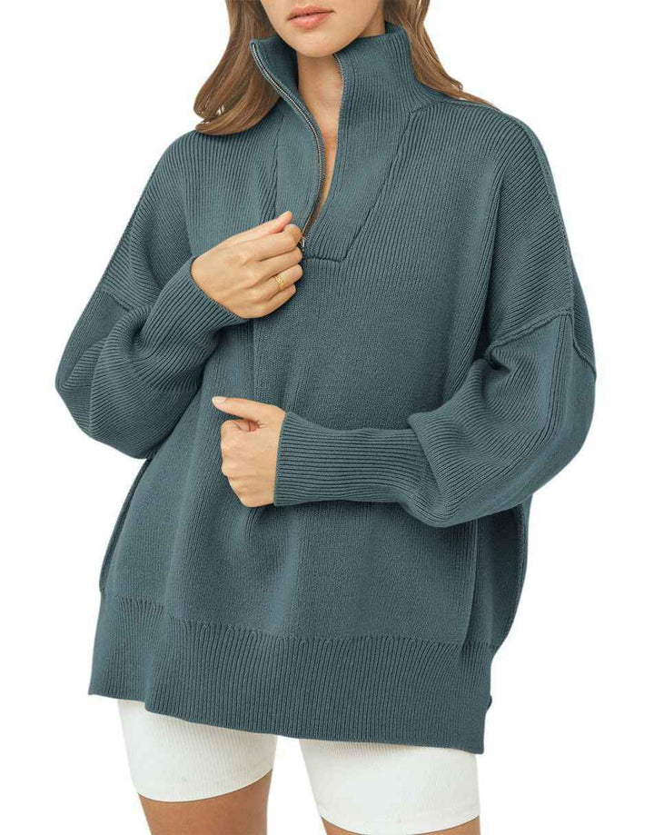 ANRABESS Oversized Quarter Zip Baggy Long Sleeve Sweater