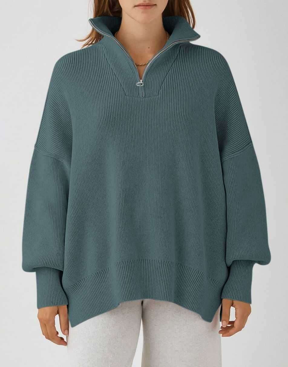 ANRABESS Oversized Quarter Zip Baggy Long Sleeve Sweater