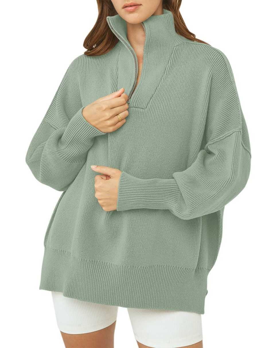 ANRABESS Oversized Quarter Zip Baggy Long Sleeve Sweater