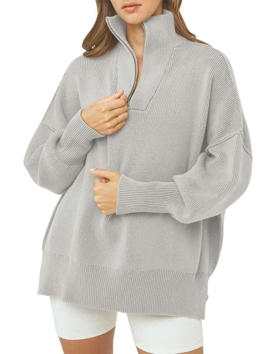 ANRABESS Oversized Quarter Zip Baggy Long Sleeve Sweater