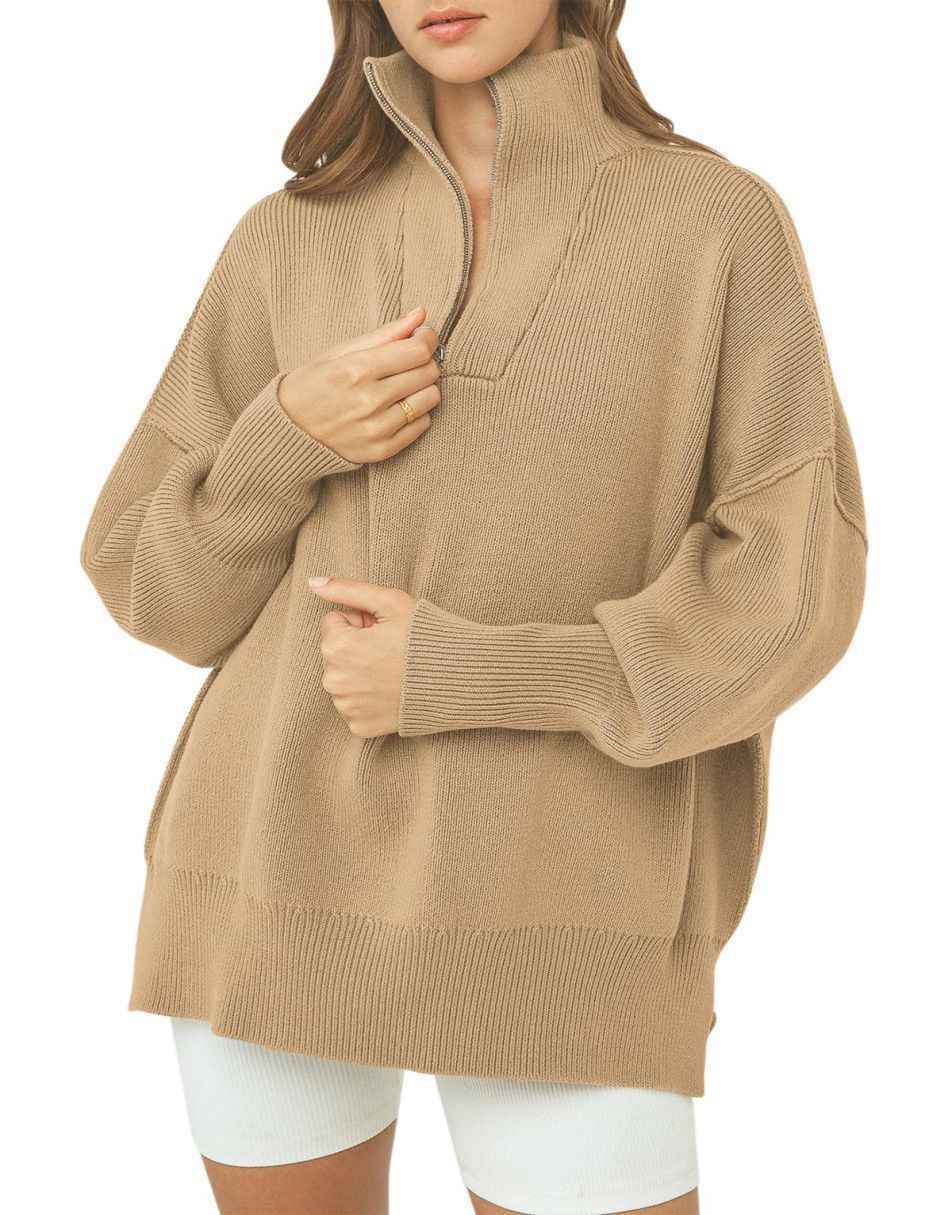 ANRABESS Oversized Quarter Zip Baggy Long Sleeve Sweater