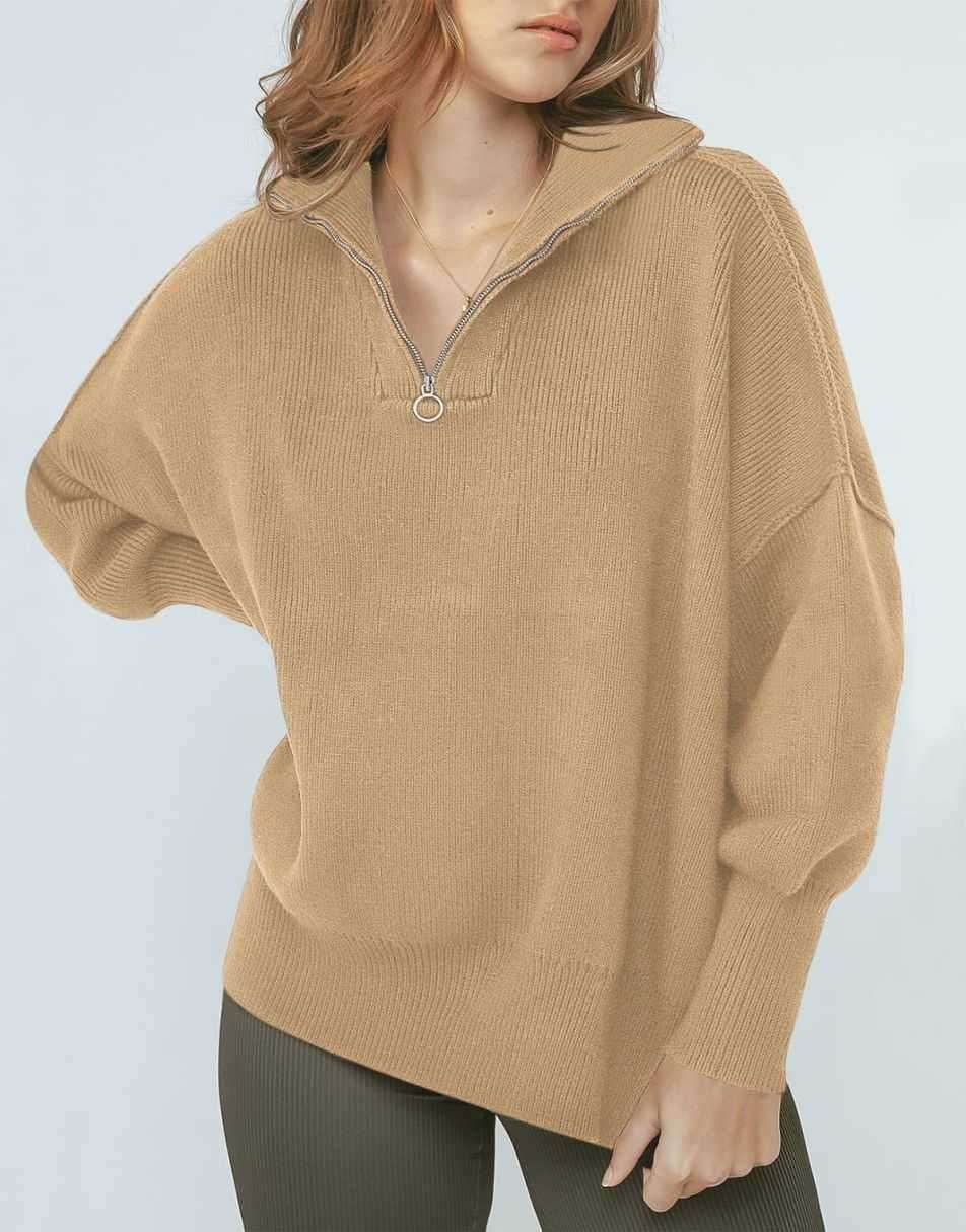 ANRABESS Oversized Quarter Zip Baggy Long Sleeve Sweater