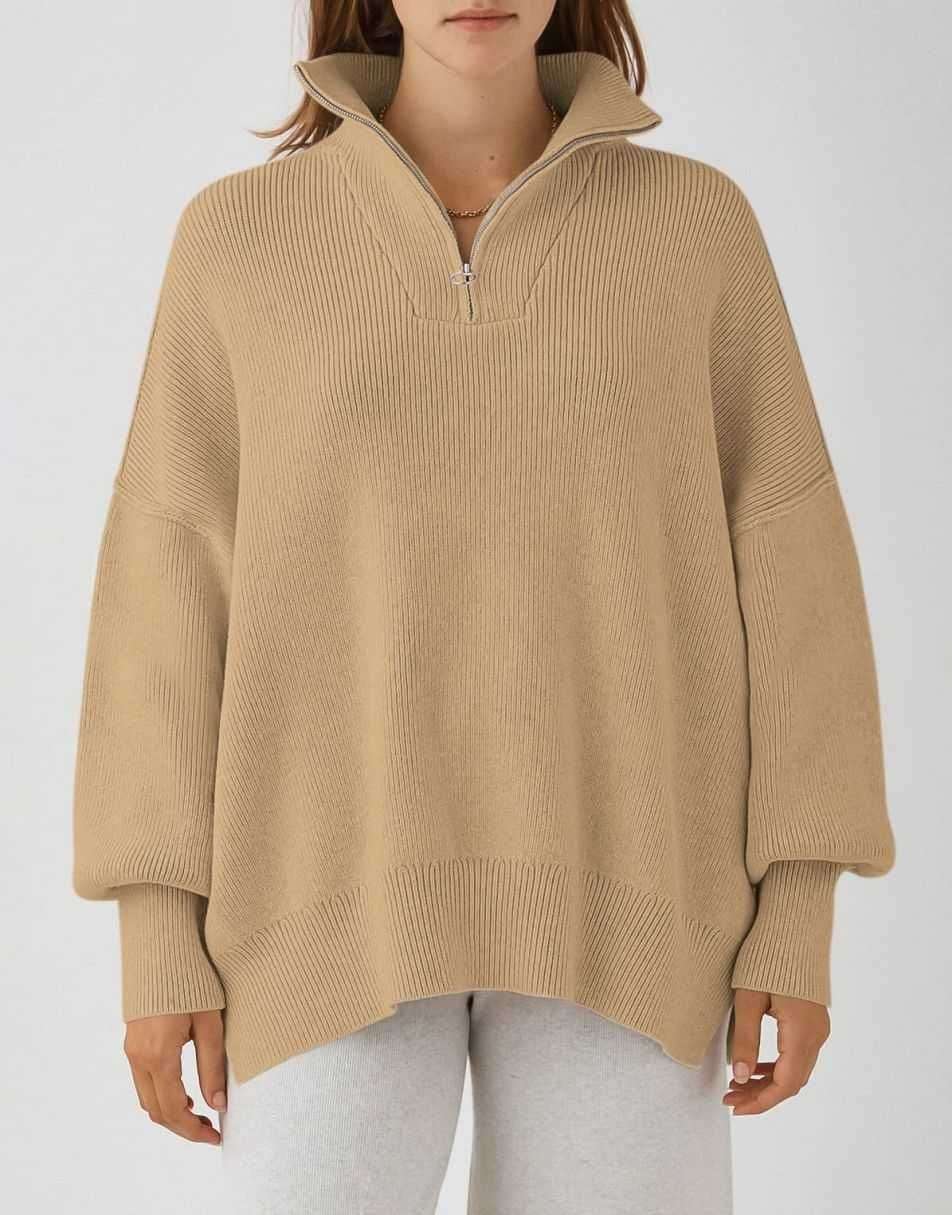 ANRABESS Oversized Quarter Zip Baggy Long Sleeve Sweater