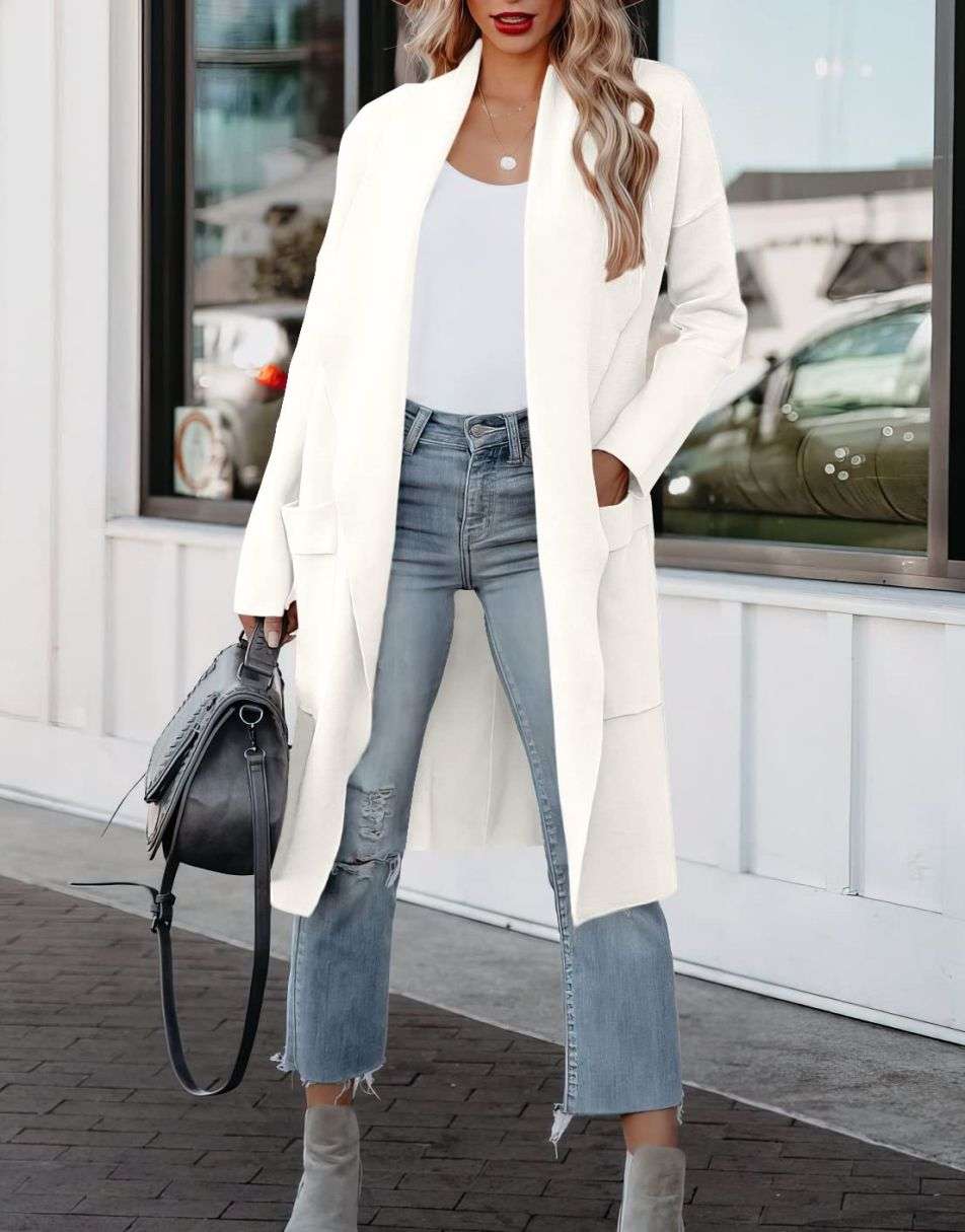 ANRABESS Long Sleeve Open Front Draped Cardigan with Pockets