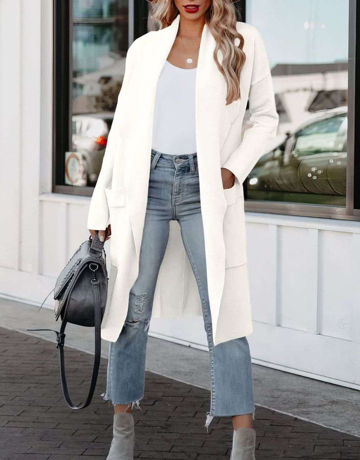 ANRABESS Long Sleeve Open Front Draped Cardigan with Pockets