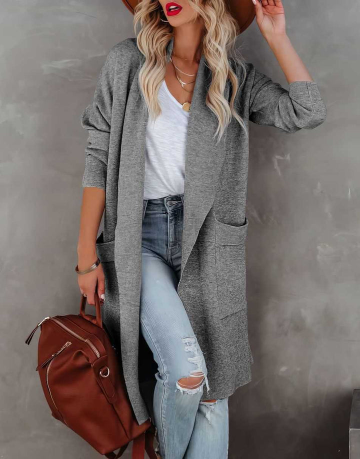 ANRABESS Long Sleeve Open Front Draped Cardigan with Pockets