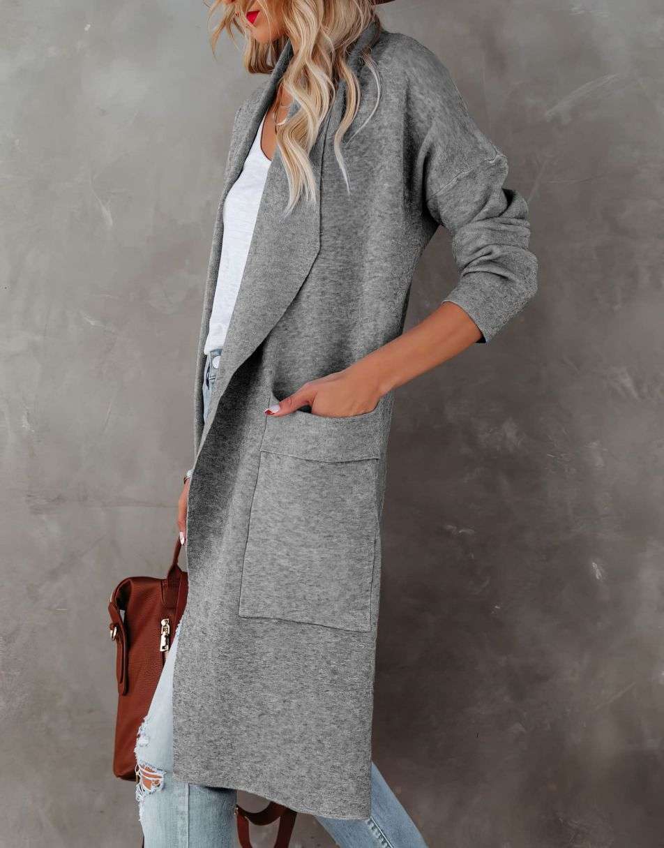 ANRABESS Long Sleeve Open Front Draped Cardigan with Pockets