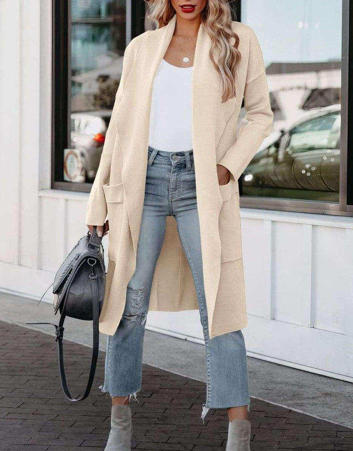 ANRABESS Long Sleeve Open Front Draped Cardigan with Pockets