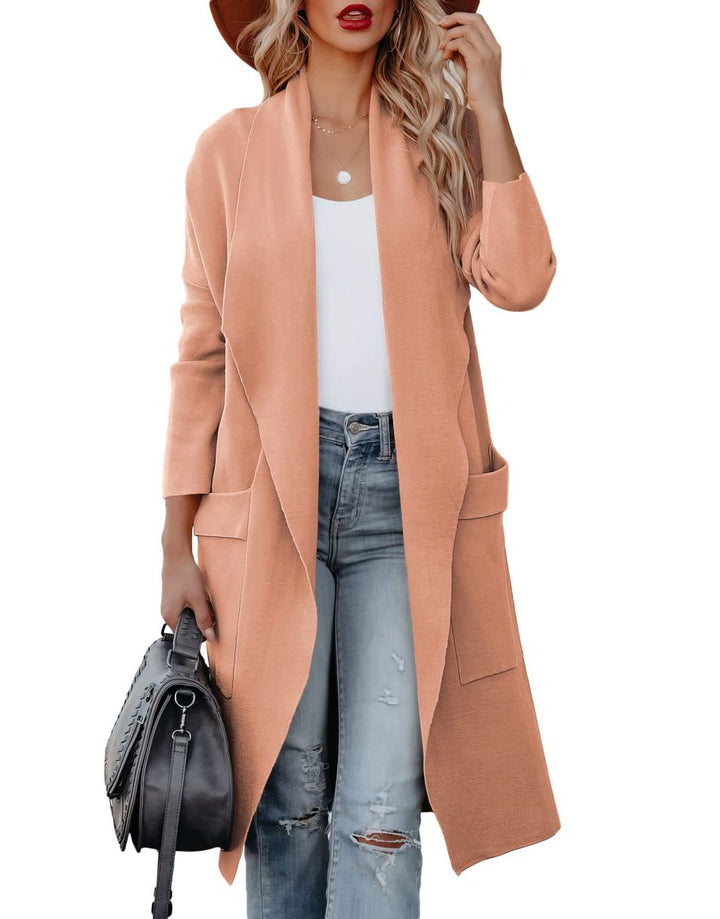 ANRABESS Long Sleeve Open Front Draped Cardigan with Pockets