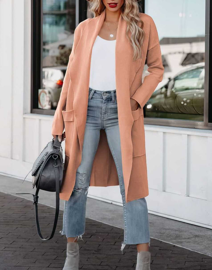 ANRABESS Long Sleeve Open Front Draped Cardigan with Pockets