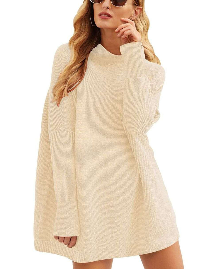 Anrabess Ribbed Knit Turtleneck Slouchy Tunic Pullover