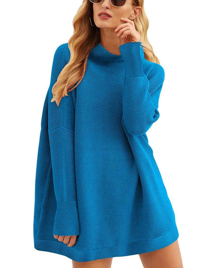 Anrabess Ribbed Knit Turtleneck Slouchy Tunic Pullover