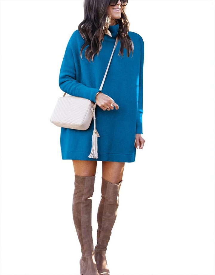 Anrabess Ribbed Knit Turtleneck Slouchy Tunic Pullover