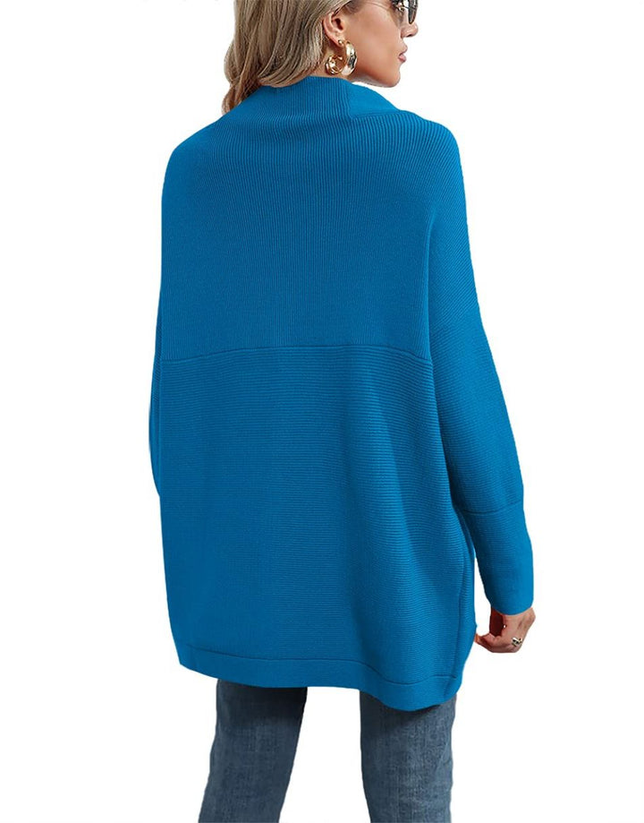 Anrabess Ribbed Knit Turtleneck Slouchy Tunic Pullover