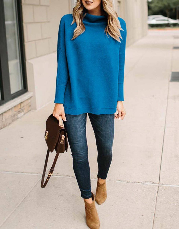 Anrabess Ribbed Knit Turtleneck Slouchy Tunic Pullover