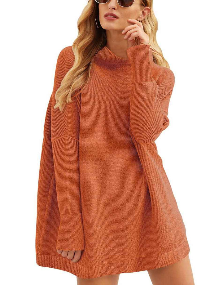 Anrabess Ribbed Knit Turtleneck Slouchy Tunic Pullover