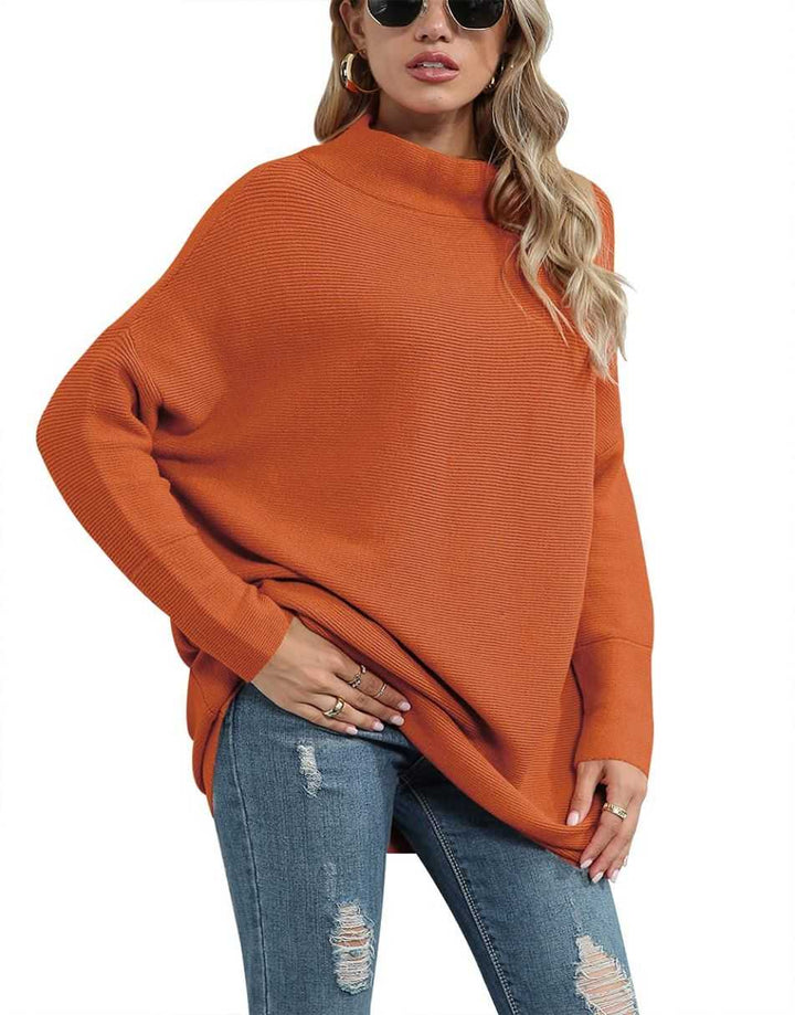 Anrabess Ribbed Knit Turtleneck Slouchy Tunic Pullover