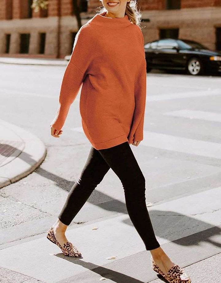 Anrabess Ribbed Knit Turtleneck Slouchy Tunic Pullover