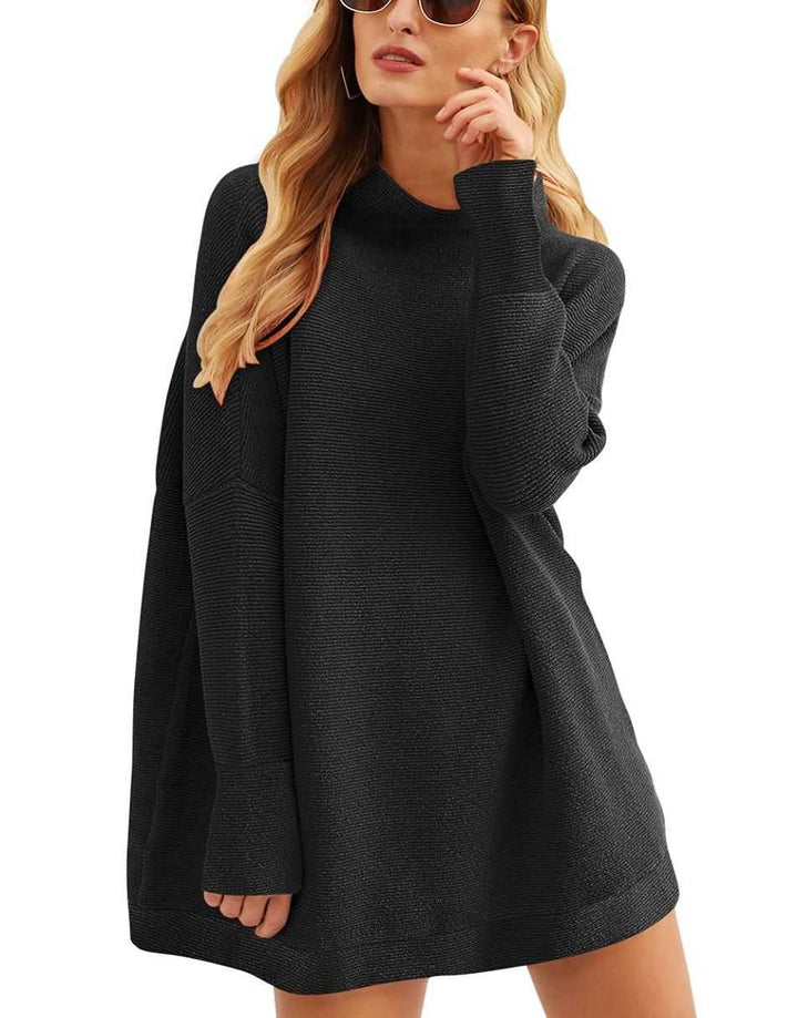 Anrabess Ribbed Knit Turtleneck Slouchy Tunic Pullover
