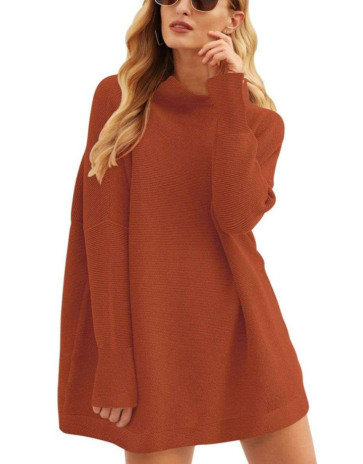 Anrabess Ribbed Knit Turtleneck Slouchy Tunic Pullover