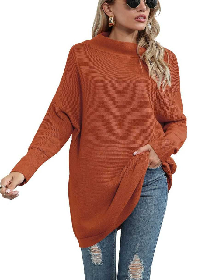 Anrabess Ribbed Knit Turtleneck Slouchy Tunic Pullover