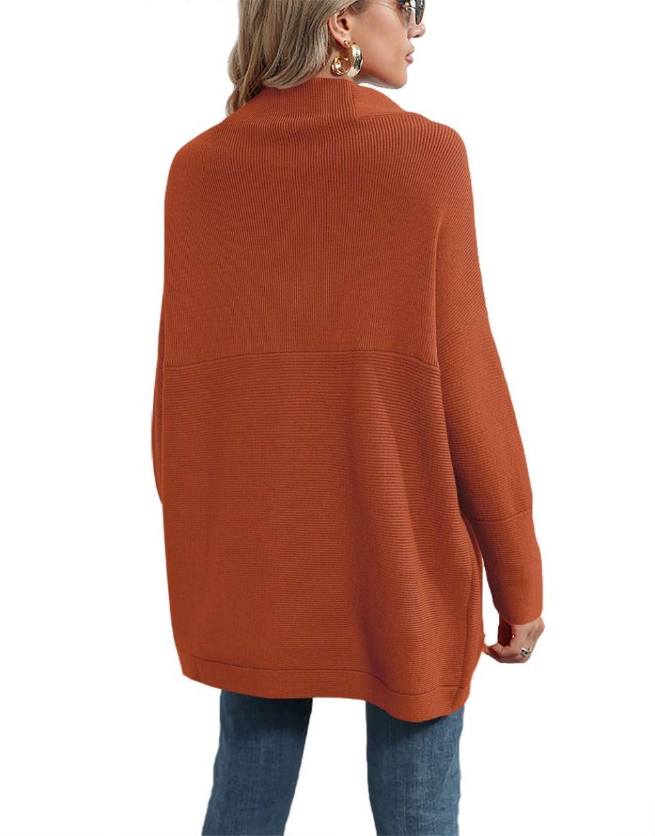 Anrabess Ribbed Knit Turtleneck Slouchy Tunic Pullover