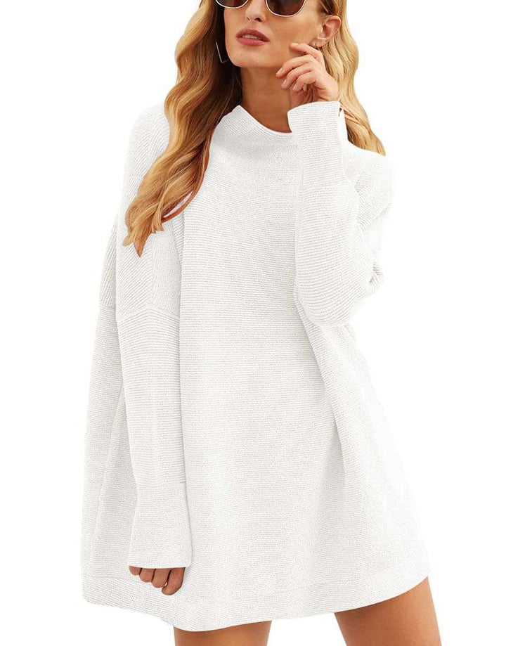 Anrabess Ribbed Knit Turtleneck Slouchy Tunic Pullover