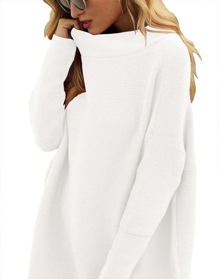 Anrabess Ribbed Knit Turtleneck Slouchy Tunic Pullover