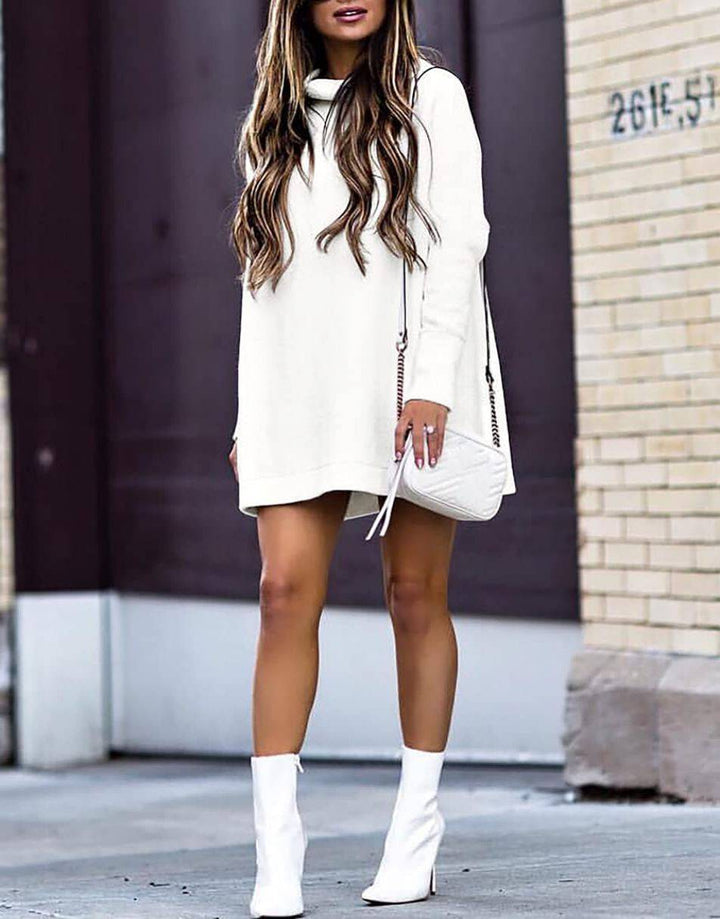 Anrabess Ribbed Knit Turtleneck Slouchy Tunic Pullover