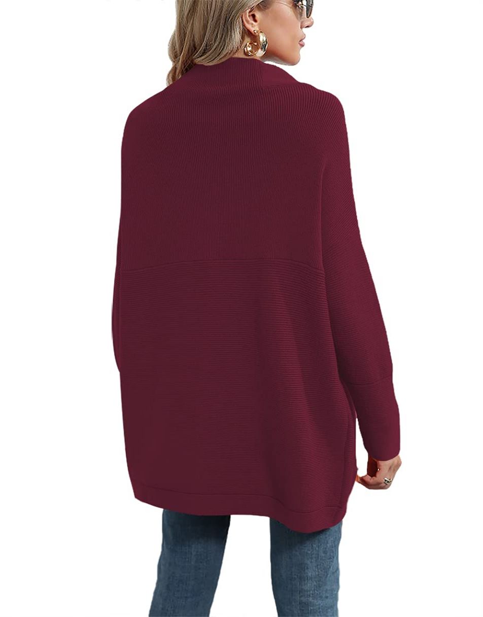 Anrabess Ribbed Knit Turtleneck Slouchy Tunic Pullover