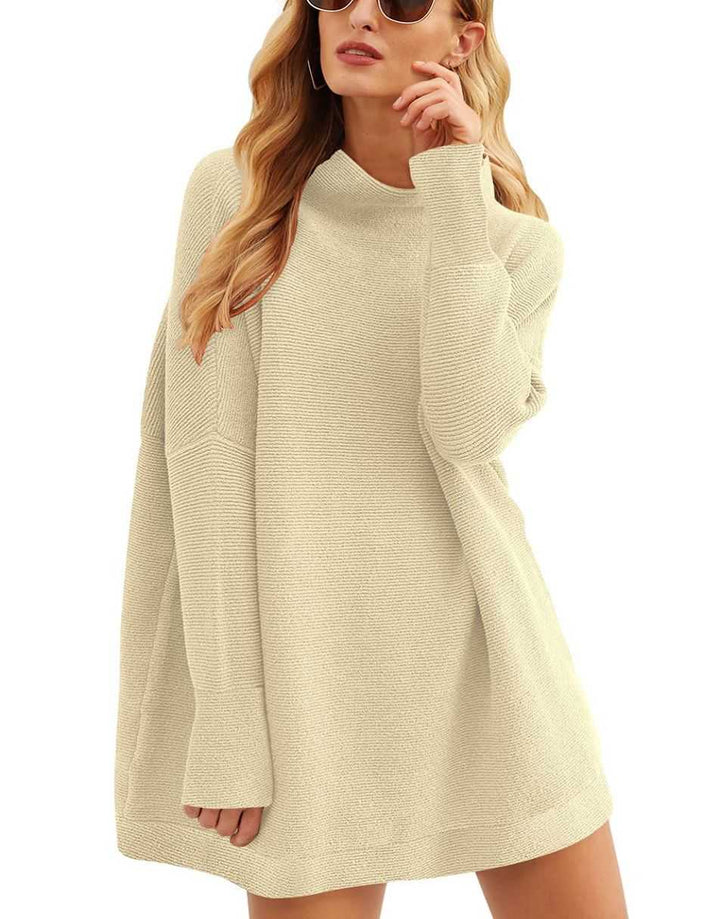 Anrabess Ribbed Knit Turtleneck Slouchy Tunic Pullover